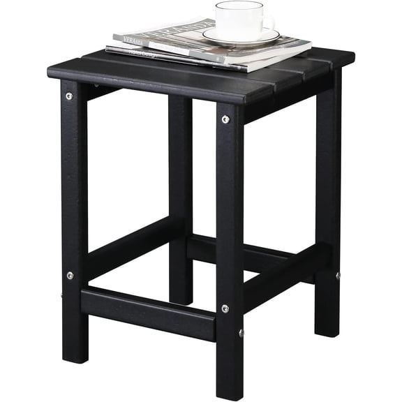 PRZL Outdoor Side Table, Patio End Table for Adirondack Chair, Weather Resistant HDPE Adirondack Table, Outdoor Indoor Chairside End Tables, Patio Side Table for Lawn Garden Balcony (Black, 14”)