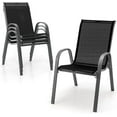 thumbnail image 1 of PRZL Patio Chairs Set of 4, Stackable Patio Chairs Set with Armrests and Breathable Seat Fabric, Outdoor Dining Chairs Set for Patio, Pool Side, Backyard(Black), 1 of 9