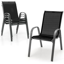 PRZL Patio Chairs Set of 4, Stackable Patio Chairs Set with Armrests and Breathable Seat Fabric, Outdoor Dining Chairs Set for Patio, Pool Side, Backyard(Black)