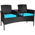 thumbnail image 1 of PRZL Patio Loveseat Rattan Wicker Loveseat with Coffee Table, Outdoor Conversation Sofa Furniture with Cushions for Garden Lawn Backyard Porch (Turquoise), 1 of 13