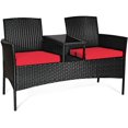 thumbnail image 1 of PRZL Patio Loveseat Rattan Wicker Loveseat with Coffee Table, Outdoor Conversation Sofa Furniture with Cushions for Garden Lawn Backyard Porch (Red), 1 of 13