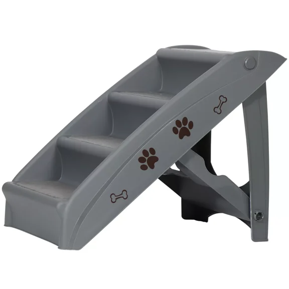PRZL Pet Dog Stairs Foldable Nonslip Dog Steps for Small Pet Dogs Cats at Home and Vehicle Ramp Ladder for High Beds Sofa 24'' Grey