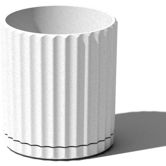 PRZL Planter - Large Round Planter for Indoor or Outdoor Patio/Balcony | Made from Plastic & Concrete with Drainage Holes | Modern Décor for Flowers, Trees, Tall Plants (6 inch White)