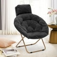 thumbnail image 1 of PRZL Round Comfy Saucer Chair with Headrest Large Cozy, Metal Frame Cozy Lounge Lazy Chair Folding Faux Fur Saucer Chair for Adults, Foldable Papasan Moon Chair（Black）, 1 of 17