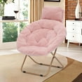 thumbnail image 1 of PRZL Round Comfy Saucer Chair with Headrest Large Cozy, Metal Frame Cozy Lounge Lazy Chair Folding Faux Fur Saucer Chair for Adults, Foldable Papasan Moon Chair（Light Pink）, 1 of 17