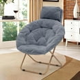 thumbnail image 1 of PRZL Round Comfy Saucer Chair with Headrest Large Cozy, Metal Frame Cozy Lounge Lazy Chair Folding Faux Fur Saucer Chair for Adults, Foldable Papasan Moon Chair（Grey）, 1 of 16