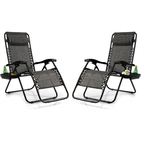 PRZL Set of 2 Zero Gravity Chair, Folding Patio Lounge Chair Adjustable Outdoor Recliner with Cup Holder, Wide Armrest for Patio Garden Poolside Outdoor Yard Beach, Support 350 lbs (Grey)