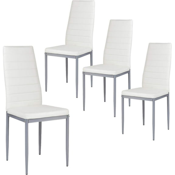 PRZL Set of 4 PU Leather Dining Side Chairs with Padded Seat Foot Cap Protection Stable Frame Heavy Duty High Back Design Dining Chairs for Kitchen Dining Room Home Furniture, White