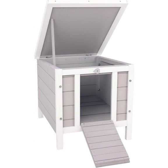 PRZL Small Wooden Rabbit Hutch Bunny Cage Guinea Pig Cage Duck House Dog House with Openable & Waterproof Roof, Gray