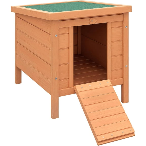 PRZL Small Wooden Rabbit Hutch Bunny Cage Guinea Pig Cage Duck House Dog House with Openable & Waterproof Roof, Natural