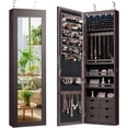 thumbnail image 1 of PRZL Wall Door Mounted Jewelry Cabinet with Full Length Mirror, Lockable Over Door Jewelry Armoire with LED Lights, 47.5" Large Jewelry Storage Organizer with 6 Drawers, Espresso, 1 of 15