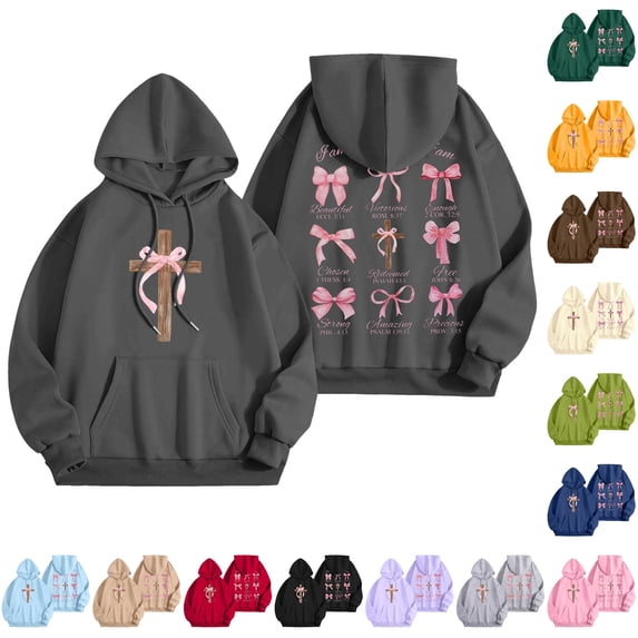 PRfgtbd Bow Print Hoodies for Women Graphic Sweatshirts Hooded Long Sleeve Tops Casual Pullover Hoodie Trendy Preppy Clothes