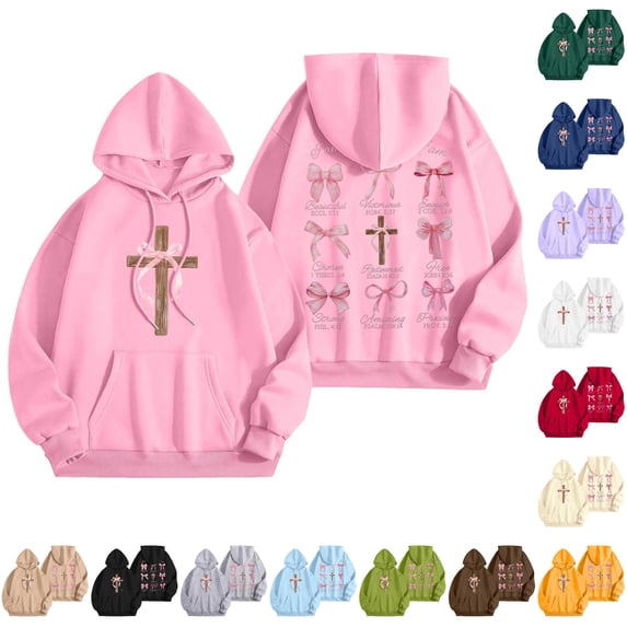 PRfgtbd Bow Print Hoodies for Women Graphic Sweatshirts Hooded Long Sleeve Tops Casual Pullover Hoodie Trendy Preppy Clothes