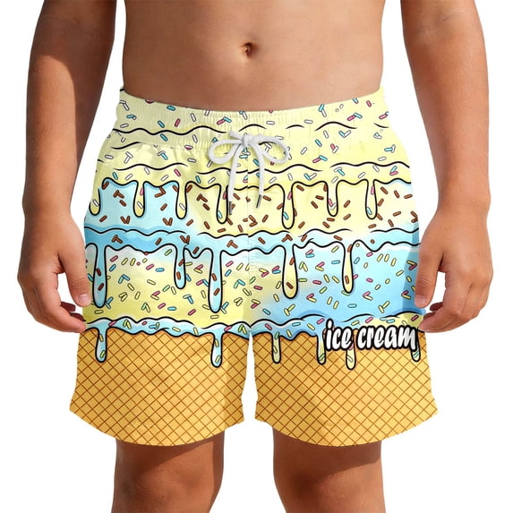 PRfgtbd Boys Beach Shorts With Gradient Ice Cream Print Summer Lightweight Swim Trunks For Kids Comfortable Fit Bathing Suit Swim Shorts 3-4 Years