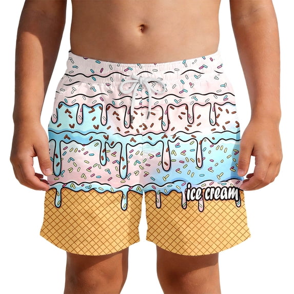 PRfgtbd Boys Beach Shorts With Gradient Ice Cream Print Summer Lightweight Swim Trunks For Kids Comfortable Fit Bathing Suit Swim Shorts 5-6 Years