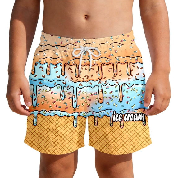 PRfgtbd Boys Beach Shorts With Gradient Ice Cream Print Summer Lightweight Swim Trunks For Kids Comfortable Fit Bathing Suit Swim Shorts 9-10 Years