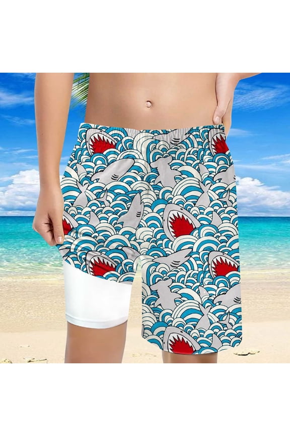 Boys Swim Trunks With Mesh Lining Quick Dry Swimsuit Board Shorts Cartoon Printed Kids Beach Shorts Swimwear Bathing Suits Boys' Swimming Shorts 5-6 Years