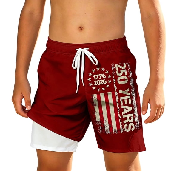 PRfgtbd Boys Swim Trunks With Patriotic Print Swim Shorts For Kids 250th Anniversary USA Swimwear Independence Day Beach Bathing Suit 4-5 Years