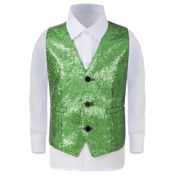 PRfgtbd Boys Vest For Stage Performance Glitter Sequins Tops Formal Sleeveless Vests For Kids Shows And Party Fashion Clothing Tops Trendy Party T Shirt