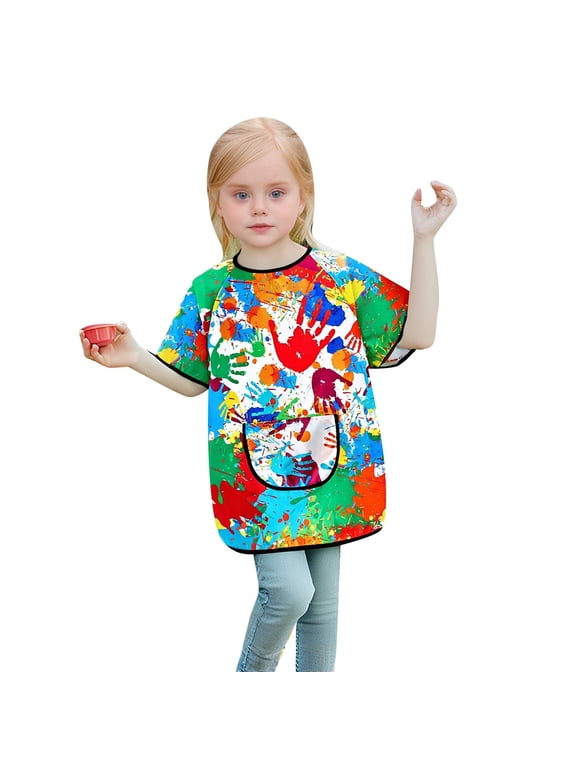 Cute Boys Shirts Tops Kids Art Smock With Sleeves Painting Apron For Children Boys Girls Craft Protective Coverall With Pocket Regular-Fit Tee Shirt