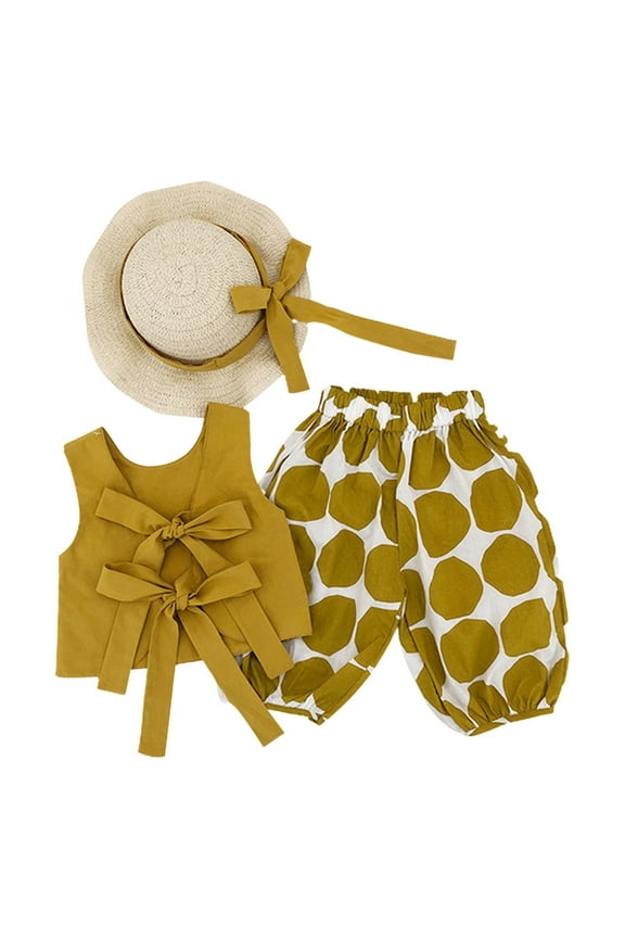 Girls Clothes 2 Piece Outfits Toddler Baby Girls Outfits&Set Bow Tie Top Polka Dot Pants Summer Outdoor Casual Fashionable Suit Cute Kid Girl Clothes