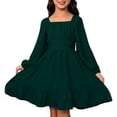 thumbnail image 1 of PRfgtbd Girls Dresses Casual Long Sleeve Backless Dress With Waist Tie Solid Color Summer Spring Fall Square Neck A-Line Midi Sundress Daily Casual Dresses, 1 of 6