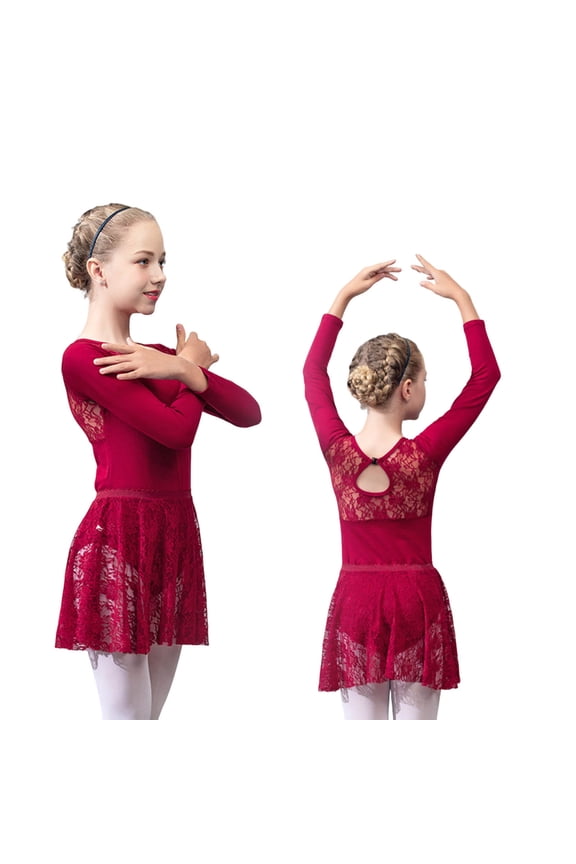 Girls Dresses Long Sleeve Classical Ballet Practice Tutu Dress For Girls Dance Recital Performance Leotard Skirt Training Outfit Princess Gown Dress