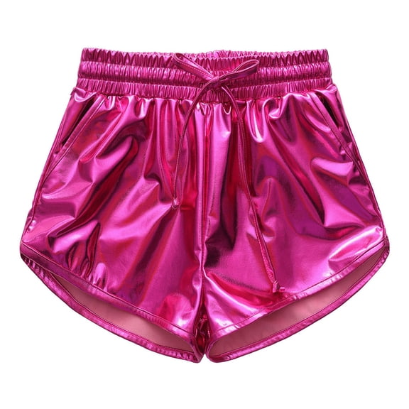 PRfgtbd Girls Metallic Shorts Sparkly Dance Outfits Summer Practice Shorts Children Elastic Waist Modern Dance Shorts Trendy School Wear 120
