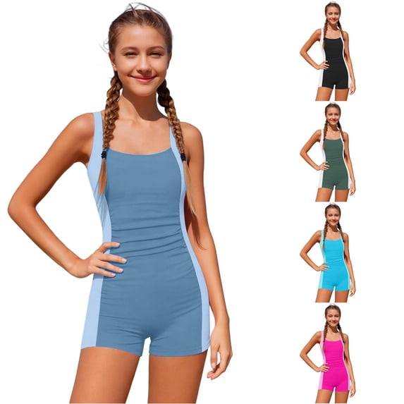 PRfgtbd Girls One Piece Swimsuit Color Block Bathing Suits Girl Swimwear Soft Comfortable Swimsuits Summer Beach Swimming Pool Sporty Swimwear 13-14 Years