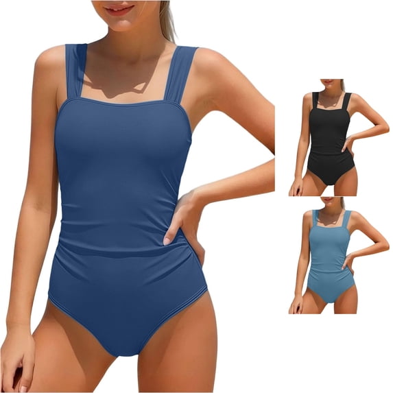 PRfgtbd Girls One Piece Swimsuit Square Neck Adjustable Strap Padded Swimwear Solid Color Classic Fit Bathing Suits For Teens Girl Swimsuits Summer Beachwear 15-16 Years