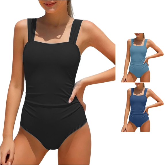 PRfgtbd Girls One Piece Swimsuit Square Neck Adjustable Strap Padded Swimwear Solid Color Classic Fit Bathing Suits For Teens Girl Swimsuits Summer Beachwear 9-10 Years