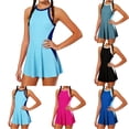 thumbnail image 1 of PRfgtbd Girls Swimsuit One Piece Bathing Suit Color Block Swim Dress Adjustable Straps Swimwear With Bottom Summer Modest Fit Swimdress Beachwear 9-10 Years, 1 of 5