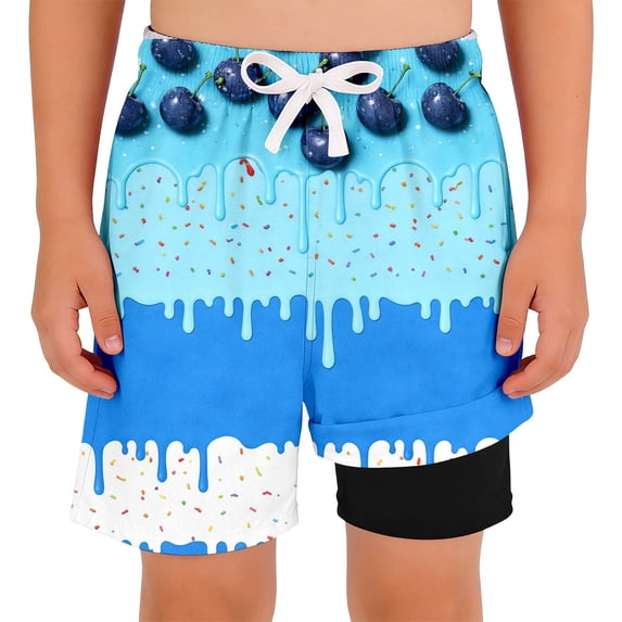 PRfgtbd Ice Cream Shorts Boys Swim Trunks Summer Ice Cream Baseball Swim Shorts With Compression Liner Kids Bathing Suit Beach Shorts 13-14 Years
