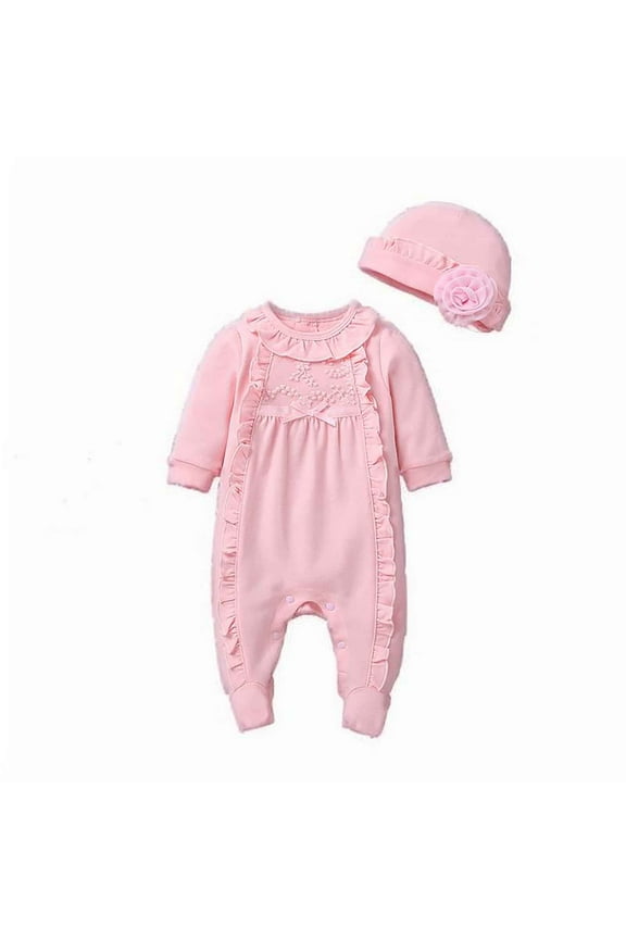 Infant Baby Girl Clothes Newborn Onesie Ruffle Footies Long Sleeve Footed Romper Jumpsuit One Piece Outfit With Hat Set Cute Kid Girl Clothes