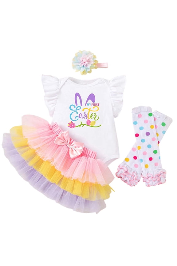 Baby Girls My 1St Easter Outfit Easter Bunny Romper Romper Tutu Skirt Sets Headband Leg Warmer 4Pcs Baby Outfits Cute Girl Clothing Set
