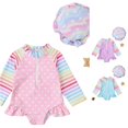 thumbnail image 1 of PRfgtbd Baby Girls Swimsuit Colorful Striped Heart Print Long Sleeve One Piece Swimsuits Baby Girl Bathing Suits Sun Protection Swimwear Beachwear 18-24 Months, 1 of 4
