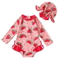 thumbnail image 1 of PRfgtbd Infant Baby Girls Swimwear One Piece Swimsuits Summer Bathing Suits And Sun Hat Cute Cartoon Watermelon Print Rash Guard Swimsuit Beachwear 12-18 Months, 1 of 5