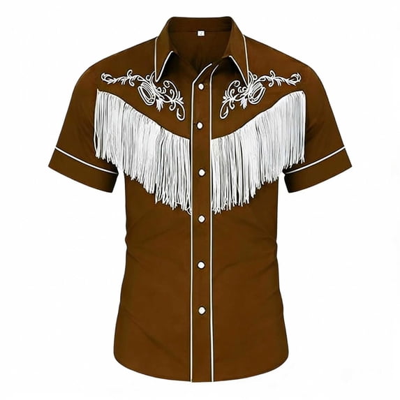 PRfgtbd Kids Shirts Boys Western Cowboy Shirt Retro Print Short Sleeve Button Down Shirts Casual Party Tops For Children And Youth Trendy Clothes Tshirt