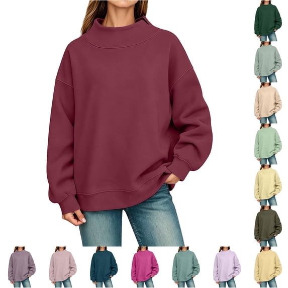 PRfgtbd Neck Sweatshirt Women Oversized Pullover Long Sleeve Turtleneck Tops Solid Color Casual Comfort Fit Sweatshirts