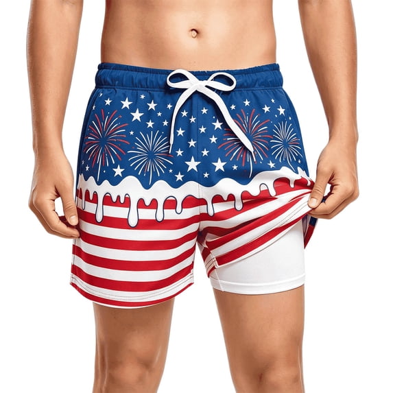 PRfgtbd Patriotic Boys Swim Trunks Independence Day Striped Print Swimwear Quick Dry Swimming Shorts Kids Bathing Suit Summer Beach Shorts 7-8 Years