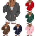 thumbnail image 1 of PRfgtbd Women's Full Zip Hoodies Fashion Solid Color Casual Hoodie Long Sleeve Hooded Sweatshirts Pockets Jacket Coat for Women, 1 of 4