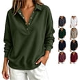 thumbnail image 1 of PRfgtbd Womens Henley Sweatshirts Half Button Collared Pullover Long Sleeve Drop Shoulder Sweatshirt Solid Color Plain Tops, 1 of 4