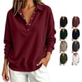 thumbnail image 1 of PRfgtbd Womens Henley Sweatshirts Half Button Collared Pullover Long Sleeve Drop Shoulder Sweatshirt Solid Color Plain Tops, 1 of 4