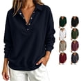 thumbnail image 1 of PRfgtbd Womens Henley Sweatshirts Half Button Collared Pullover Long Sleeve Drop Shoulder Sweatshirt Solid Color Plain Tops, 1 of 4