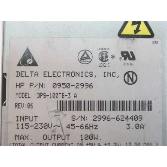PS, 100W, DPS-100TB-3 A, REV.06, HP P/N 0950-2996