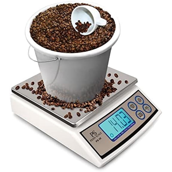 PS-20 Digital Kitchen Portion Scale - 20lb Electric Kitchen Scale with 0.01lb Readability - Removable Platter & LCD Display - KG, Lb, & Oz Unit Conversion (AC & Battery Powered)