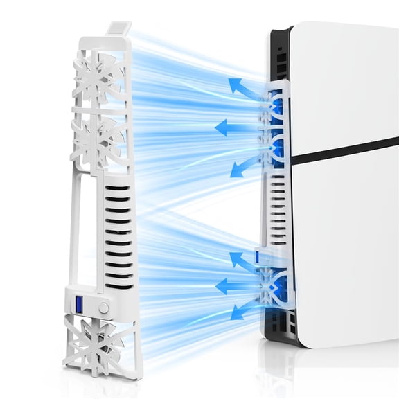 PS 5 Slim Cooling Fan, for PS-5 Slim Console Cooler Disc Edition/Digital Edition Heat Dissipation with 3 Built-in High-speed Fans, RGB Lighting Cooling System and USB 3.0 Port (White)