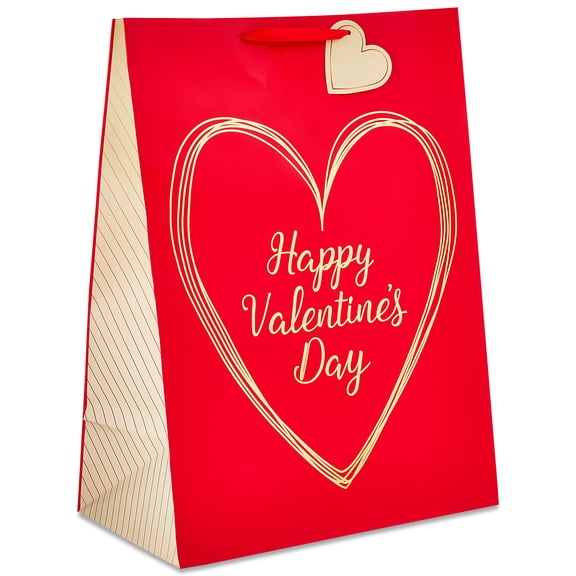 Extra Large Happy Valentine's Day Heart Gift Bag, Red and Gold, 15" x 8" x 20", Valentine's Day by Way To Celebrate