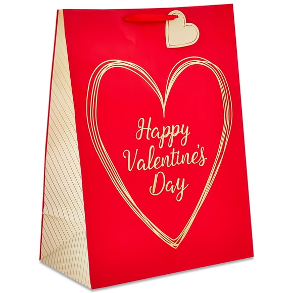 Extra Large Happy Valentine's Day Heart Gift Bag, Red and Gold, 15" x 8" x 20", Valentine's Day by Way To Celebrate