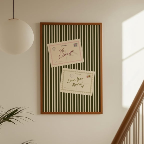 PS I Love You Vintage Postcard Green Dopamine Poster, Unframed Canvas 8x10in